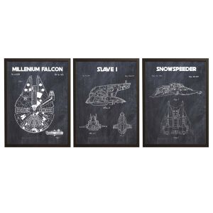 Patent Drawing Poster - Millennium Falcon Set of 3